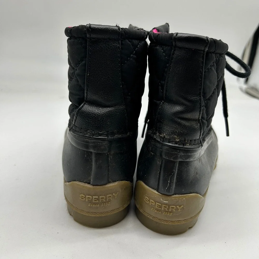 Sperry Port Boot Black Pink‎ Quilted Duck Boots Girl's Size 13M